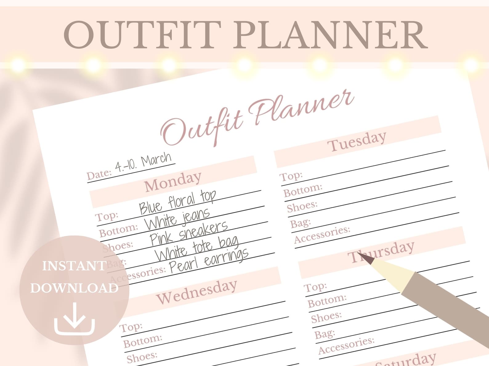 Work Outfit Planner Printable Wardrobe Organizer Clothe Ideas Tracker ...