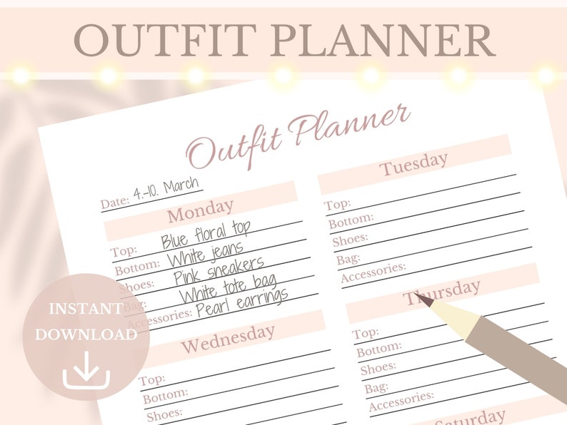 Work Outfit Planner Printable Wardrobe Organizer Clothe Ideas Tracker ...