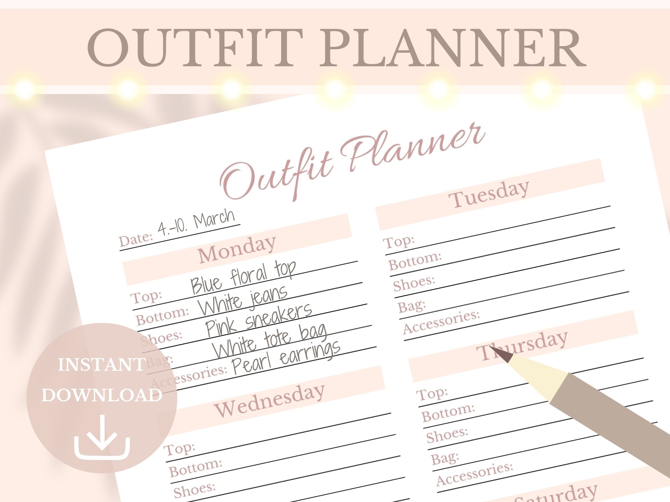 Work Outfit Planner Printable Wardrobe Organizer Clothe Ideas Tracker ...