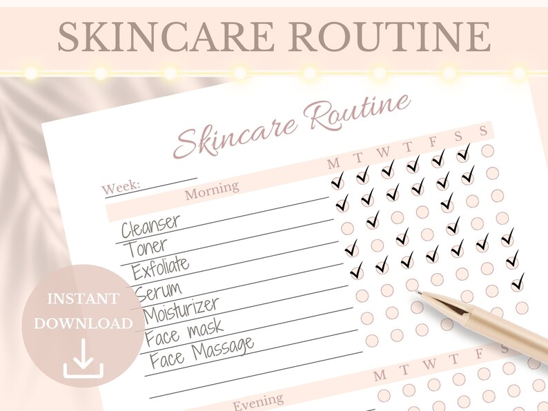 Weekly Skincare Routine Planner Printable Tracker, Pink Beauty Journal ...