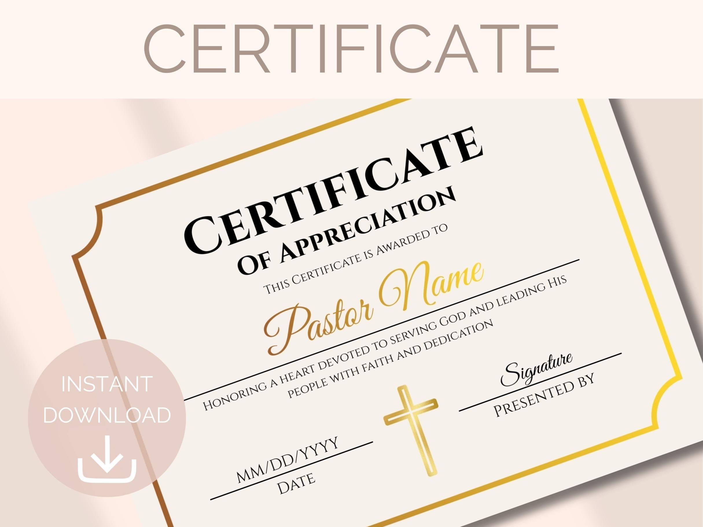 EDITABLE Church Certificate of Appreciation Template Pastor ...