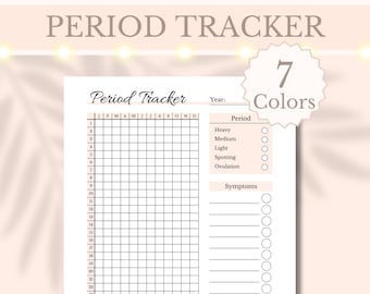 Jaarlijkse menstruatietracker Afdrukbare cyclustracker Periodeblad PMS Symptoomtracker Cyclussynchronisatielogboek Vruchtbaarheidsplanner Ovulatielogboek