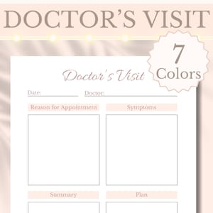 Registro de citas del planificador imprimible de visitas al médico, rastreador de síntomas del diario médico de salud rosa, A4/A5/carta, descarga digital instantánea