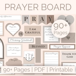 Kit de tablero de oración, tablero de anuncios imprimible, tablero de oración bohemio, tablero de devoción cristiana, escrituras bíblicas, collage de pared DIY, marcos y encabezados