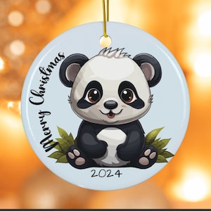 Baby Panda Christmas Ornament: Custom Name with Year, Ceramic Holiday Decor