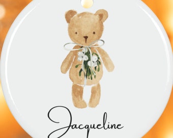 Personalized Stuffed Bear Ceramic Christmas Ornament: Keepsake Tree Decoration, Custom Name
