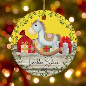 Kids Ornament,Christmas Gifted,Rocking Horse Christmas Ornament Personalized,Custom Kids Gifts,Baby Unique Keepsake Decorated Gifted Gifting