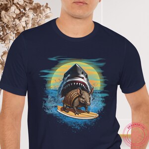Funny Unisex T-Shirt: Armadillo Surfing Graphic, Funny Ocean Animal Tee