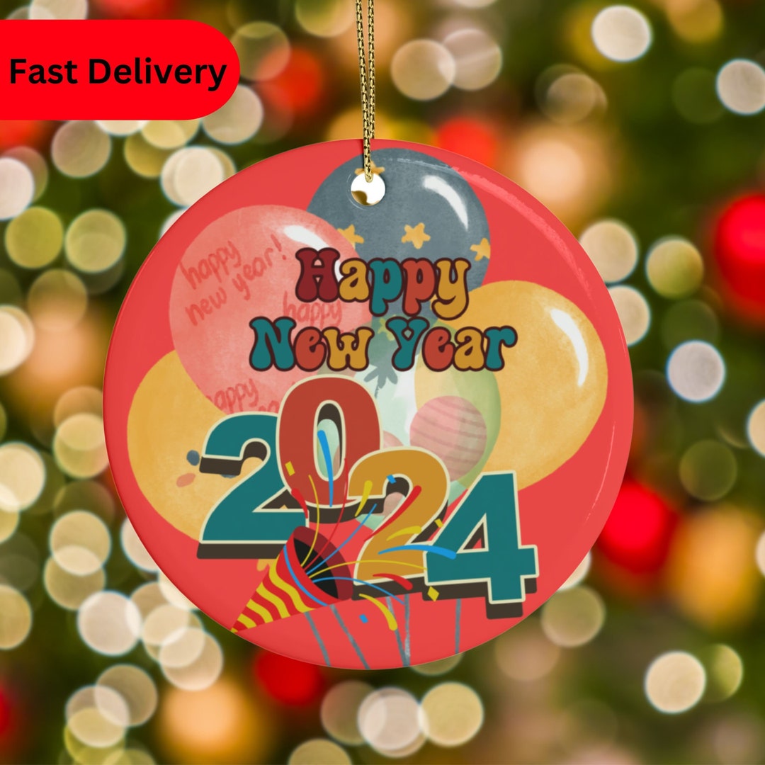 Christmas Ornament Retro Happy New Year 2024 Keepsake Xmas Etsy