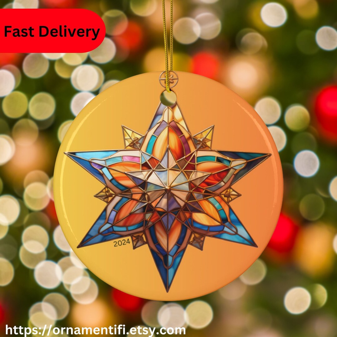 Stained Glass Star Christmas Ornaments, Nature-inspired Ceramic ...