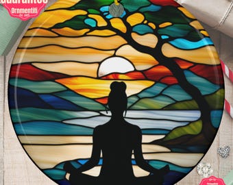 Yoga Ornament: Stained Glass Image, Zen Home Decor