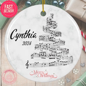 Music Note Christmas Tree, Personalized Music Themed Christmas Ceramic Ornament,Small Music Ornament, Ornaments Musical Instrument,Band Gift