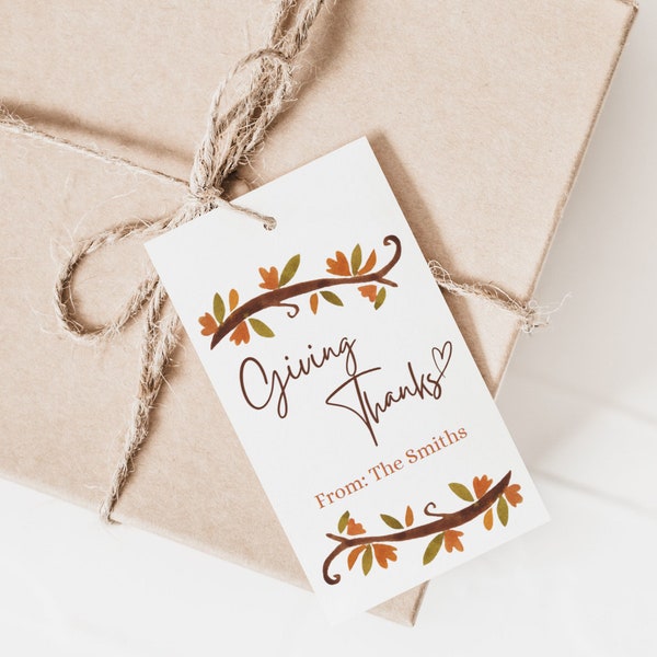 Editable Fall Gift Tag, Printable Giving Thanks Tag, Digital Custom Thanksgiving Tags, Friendsgiving Tag, Thankful Tags Instant Download