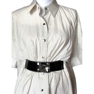 Corey Lynn Calter Anthropologie Ivory Black Pinstripe Shirt Dress Womens Size 4 image 2
