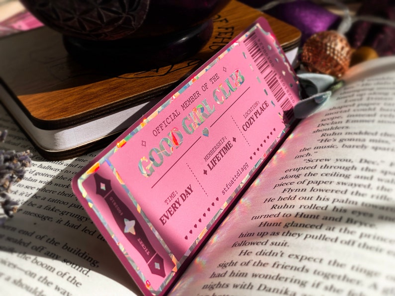 Good Girl Club Bookmark with holographic highlights cute bookmark smut bookmark book birthday gift bookmark ticket bookish zdjęcie 4