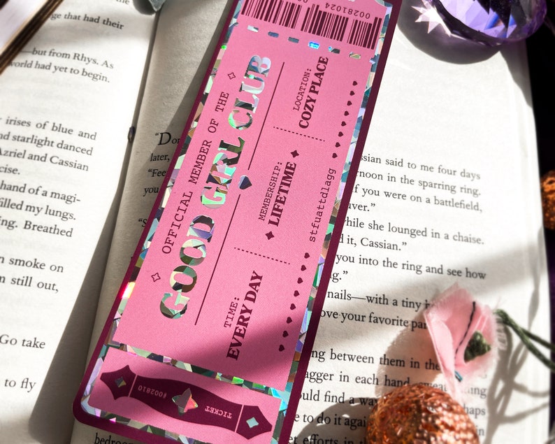 Good Girl Club Bookmark with holographic highlights cute bookmark smut bookmark book birthday gift bookmark ticket bookish zdjęcie 9