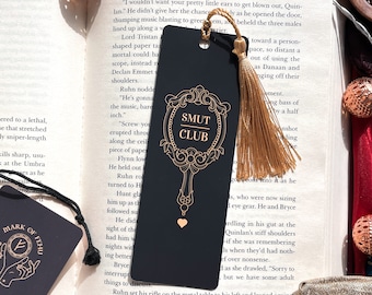 Smut Club Bookmark • Esthetische bladwijzers • zwartgouden bladwijzer met kwastje • handgemaakte bladwijzer • smut minnaar • verjaardagscadeau • smut reader