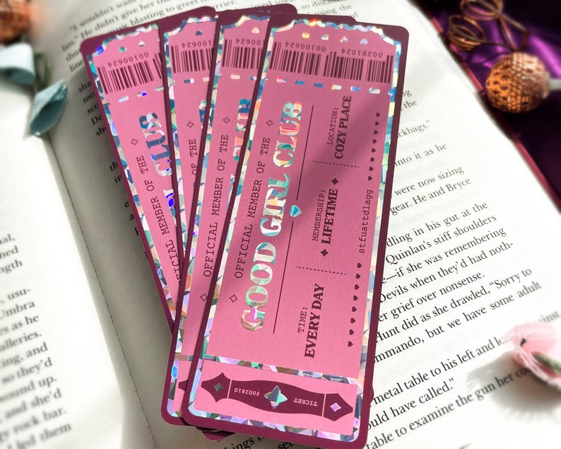 Good Girl Club Bookmark with holographic highlights cute bookmark smut bookmark book birthday gift bookmark ticket bookish zdjęcie 1