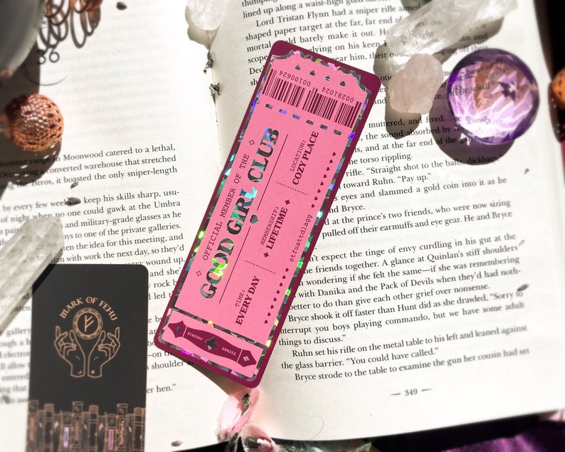 Good Girl Club Bookmark with holographic highlights cute bookmark smut bookmark book birthday gift bookmark ticket bookish zdjęcie 3