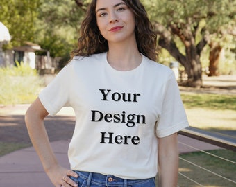 Bella Canvas 3001 Natural T-Shirt Mockup - 3001 Natural T-Shirt Mockup - Bella+Canvas 3001 Mockup - Real Model Mockup - simple Outdoor Mock