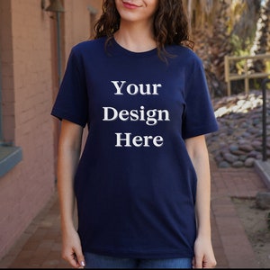 Bella Canvas 3001 Navy  T-shirt Mockup - 3001 Navy T-shirt Mockup - Bella+Canvas 3001 Navy Mockup - Real Model Mockup - outdoor simple mock