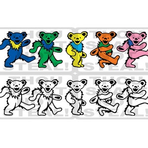 Grateful Dead Marching Bears zwart-wit + kleur Vector - ai eps pdf svg-bestanden Zip maker tool bewegwijzering Glowforge CO2-laserontwerp L@@K