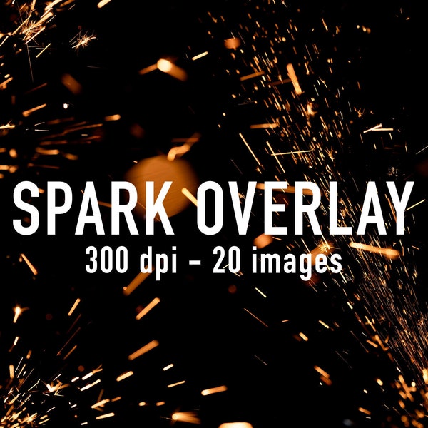 20 High Resolution Real Spark Overlays on Black Background, Welding, Bokeh Photoshop Overlay, Action, Industrial, Fire.