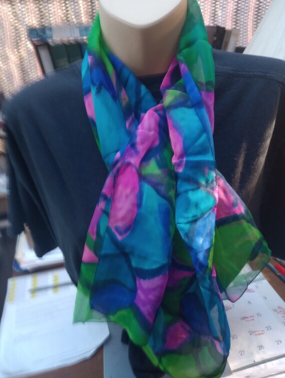 Blue, green and pink chiffon scarf- 20"x40" - image 1