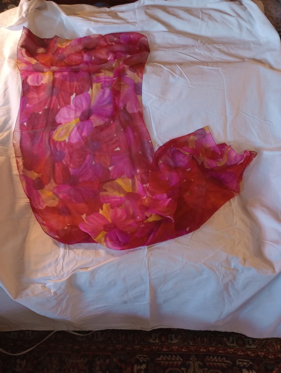 Rose colored flower design chiffon scarf- 72"x20" - image 2