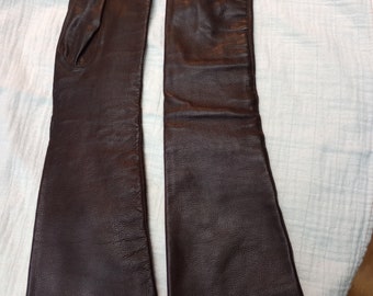 Gants longs en cuir marron - fabriqués en Italie - neufs