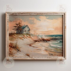 Printable Rustic Sunset Beach house | PRINTABLE Wall art | DOWNLOADABLE digital print files | Neutral tones