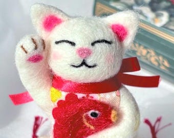 手作りの招き猫、幸運と繁栄の象徴である招き猫の置物。⁂米国への発送は一時停止中です（現在）