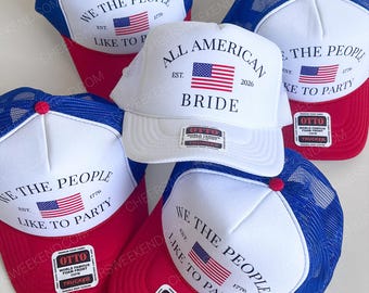 Patriotic Group Hats, USA Bachelorette Hats, 4th of July Party hats, Fourth of July Bach Hats, American Bride
