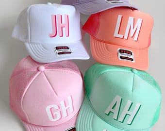 Shadow Monogram Trucker Hat, Custom Monogram Bachelorette Hats