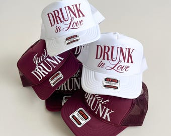 Drunk in Love and Just Drunk Joined Bachelor Party Hats, Drunk in Love Wedding Toss Hats