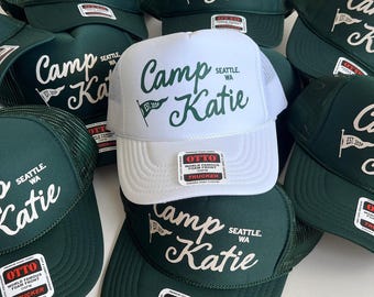 Custom Camp Bachelorette Hat, Camp Name Camp flag Trucker Hat