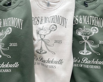Margs and Matrimony Custom Sweatshirt, Tequila Bachelorette Sweatshirt, Coquette Margarita Bachelorette Crewneck, Bow Margarita Sweatshirt