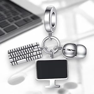 Home Office Computador PC Gamer Jogador Menina Jogador Online Controlador Fones de ouvido Charme 925 Pulseira de Prata Charme Jóias Pingente Acessórios
