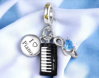 I love piano music notes instrument singer musician school 925 silver charm bracelet jewelry pendant accessories decoration piece of jewelry