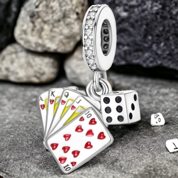 Casino Dice Cards Poker Las Vegas Gambling 17 4 21 Blackjack Chips Charm 925 Silver Charm Bracelet Jewelry Pendant Accessories Decoration