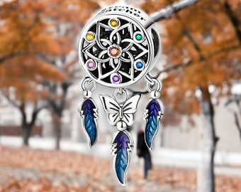 Charme Argent 925 Attrape-Rêves (Dreamcatcher) - Pour Bracelet Ou Pendentif, Neuf Avec Étiquettes