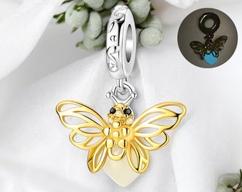 Leuchtende Imme Biene Licht Leuchten Insekt Garten Sommer Frühling Glühwürmchen Charm 925 Silber Bettelarmband Schmuck Anhänger Zubehör