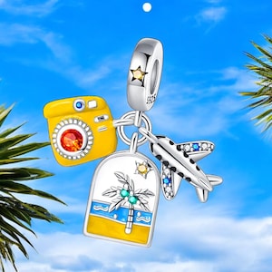Avión Cámara Imágenes Postal De Viaje Tarjeta De Felicitación Europa Francia Tapón Espaciador Encanto Plata 925 Charm Pulsera Joyería Colgante Accesorios