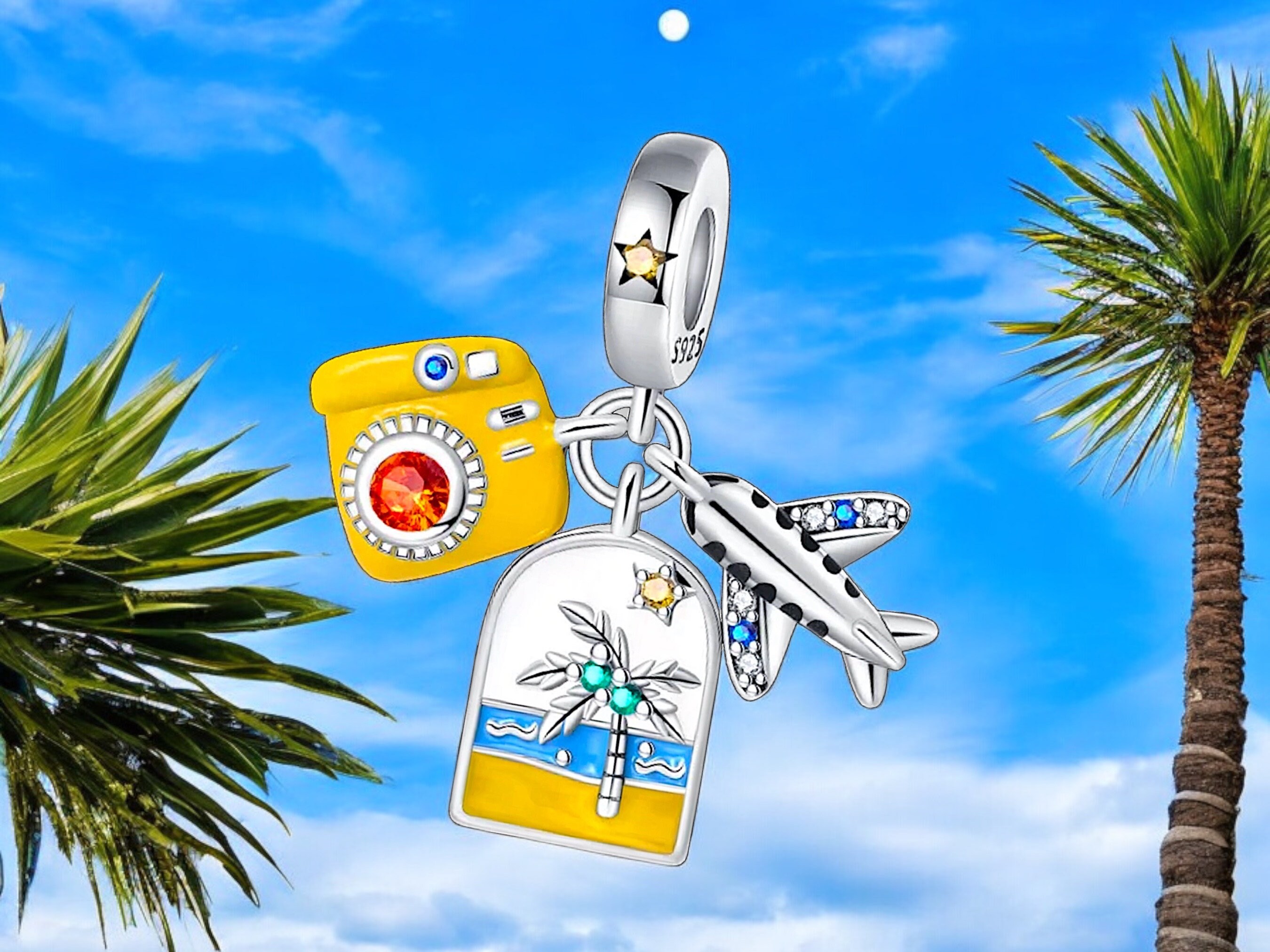Airplane Camera Pictures Travel Postcard Greeting Card Europe France Stopper Spacer Charm 925 Silver Charm Bracelet Jewelry Pendant Accessories