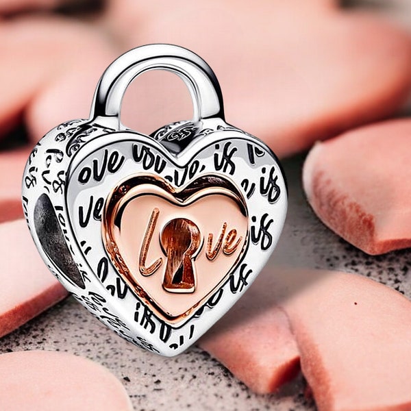 2 piece heart lock key secret loyalty charm 925 silver charm bracelet jewelry pendant accessories decoration