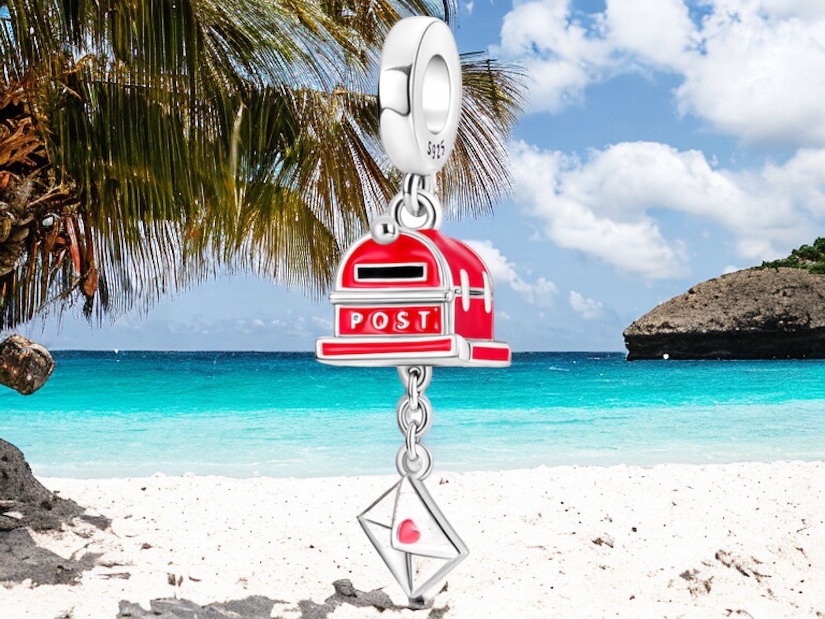 Postbox mailbox post letter love letter birthday card 925 silver charm bracelet jewelry pendant accessory decoration jewel
