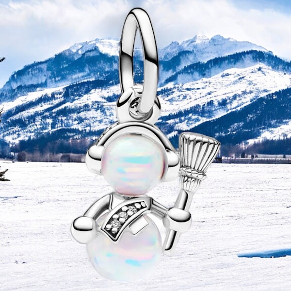 Breloque bonhomme de neige perlée, jeu de neige d'hiver, noël, bracelet à breloques en argent 925, bijoux pendentif, accessoires de décoration, bijoux