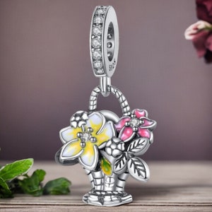 Flores Plantas Maceta Jardín Tulipán Mariposa Carta Regalo Día de la Madre Encanto Plata 925 Pulsera Joyería Colgante Accesorios Decoración