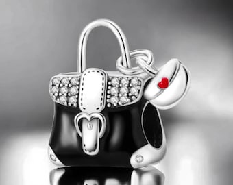 Black handbag lady bag look leather bag bag charm 925 silver charm bracelet jewelry pendant accessories decoration piece of jewelry