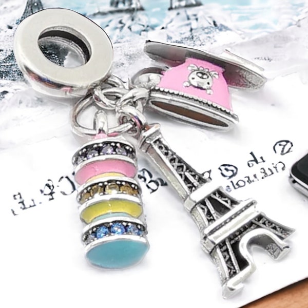 Bäckerei Eifelturm Paris Macarons Gebäck Süßigkeiten Kekse Frankreich Stopper Spacer Charm 925 Silber Bettelarmband Schmuck Anhänger Zubehör